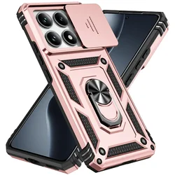 Magnetic Ring Stand Armor Case with Rotating Slide Camera Cover for Note15 Pro 5G (Rose Gold)