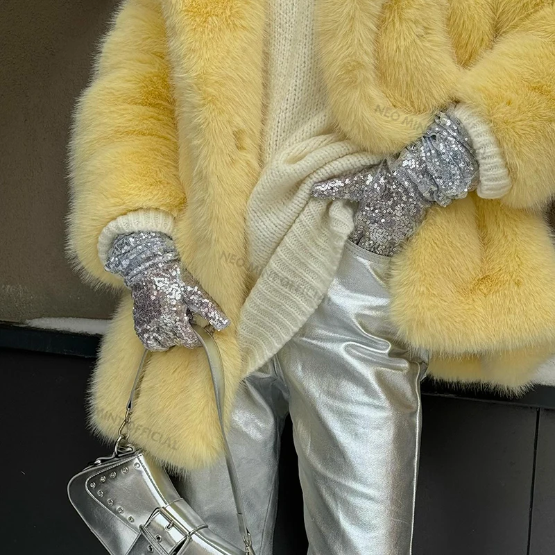 Neo Mint Women Winter 2024 High Quality Luxury Faux Fur Coat Thicken Warm Overcoat Outerwear Hot Girls Solid Long Fox Fur Jacket 4