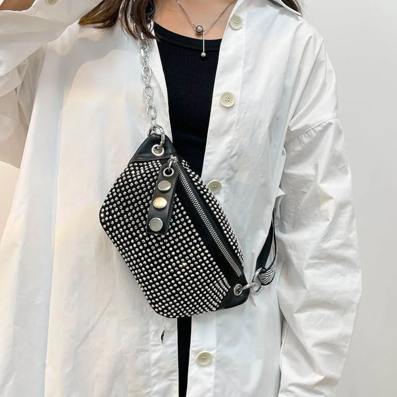 Designer Lady Waist New Ladies Chain Shoulder Crossbody Chests Diamond Fanny pack And Phone Pack Fashion Female Belt_voghion.com