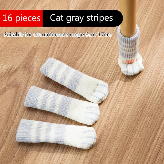 4/16 Pieces Furniture Table Foot Cover Mute Non-slip Mat Table and Chair Foot Pad Foot Cover Cat Claw Knitted Socks 16pcs D