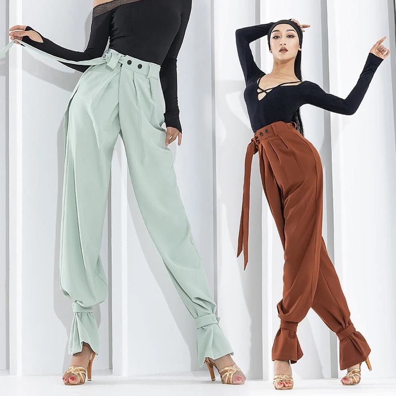 

Latin Dance Pants Women New High Waist Loose Ballroom Dance Trousers Cha Cha Rumba Samba Practice Clothing Black Pants BL7259