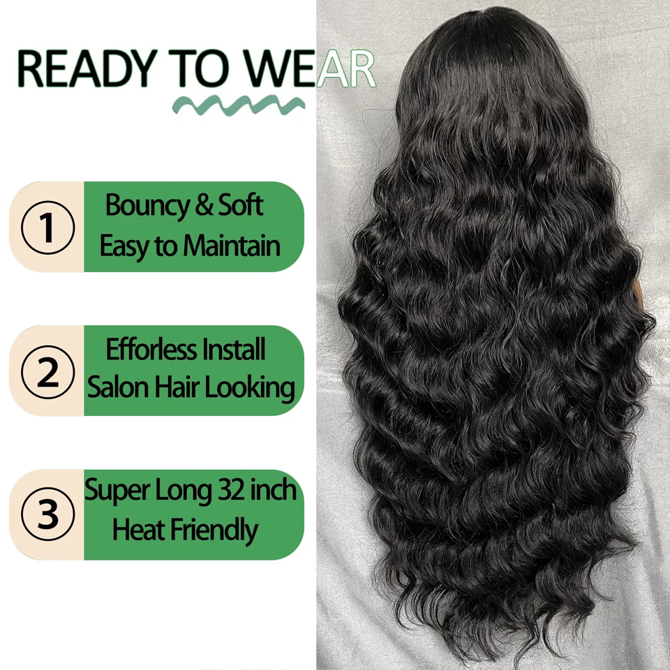 Long Body Wave Lace Front Human Hair HD Lace Wig 13x6 Human Hair Pre Pulcked Curly Wigs Natural Black Color Wig human hair wigs