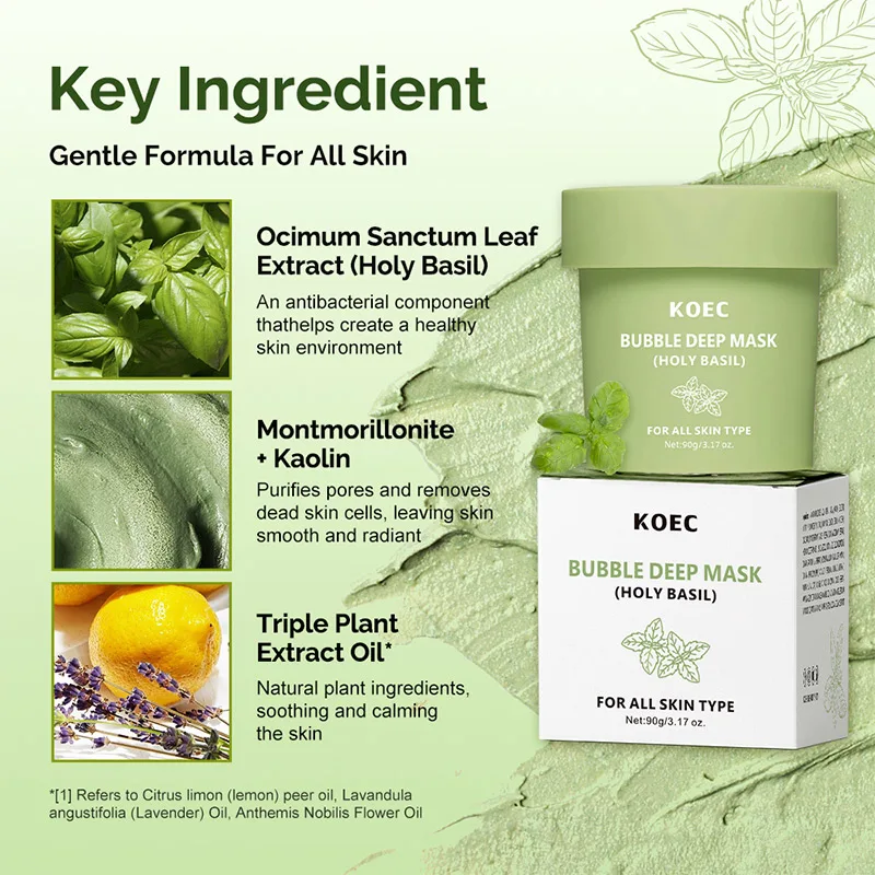 Description Picture 4 of itemKorean Bubble Deep Mask Cleansing Pore Blackhead Removal Clay Bubble Wash-off Pack Holy Basil Exfoliating Foaming Facial Mask