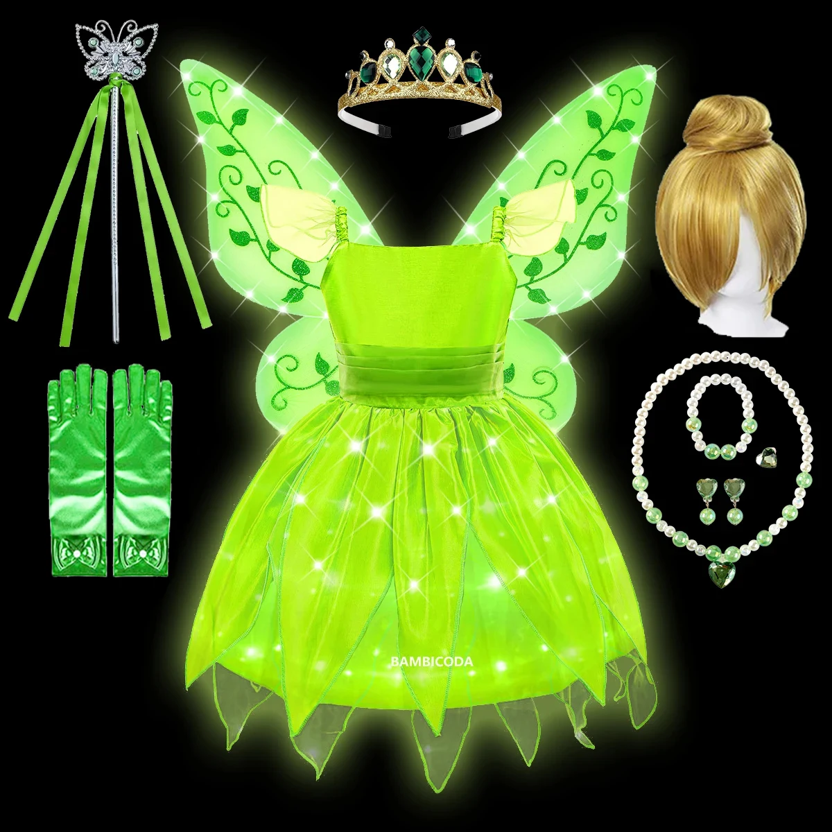Tiana Costume Cosplay Per Ragazze Fancy Led Dress Up Princess Carnival Birthday Party Kids Frock Ball Gowns Clothes The Frog Dress
