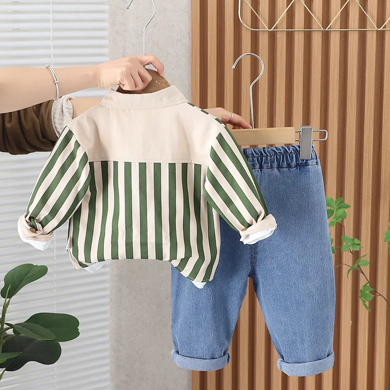 3Pcs Set Baby Boys' Shirt Denim Pants Suit Long Sleeve Cotton T-shirt Fashion Handsome Children Boy Clothes Spring Autumn