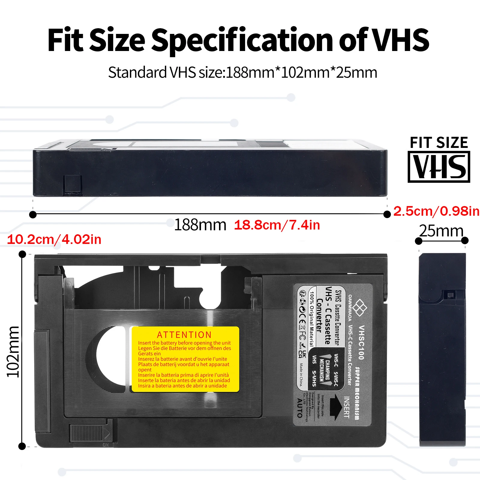 OEM 구형 카세트 VHS VCR용 VHS-C 재생용 SVHS-C 테이프 컨버터 박스 카세트 어댑터