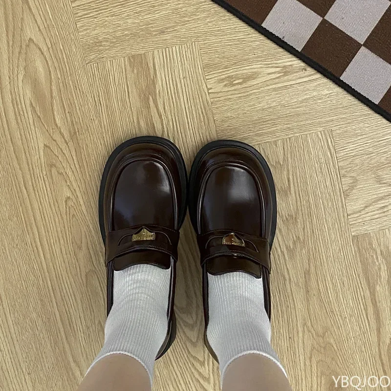 Spring Autumn Women's Loafers Retro Fashion Brown Height Increasing Anti Slip Pumps British Banquet Matching High Heels 2025