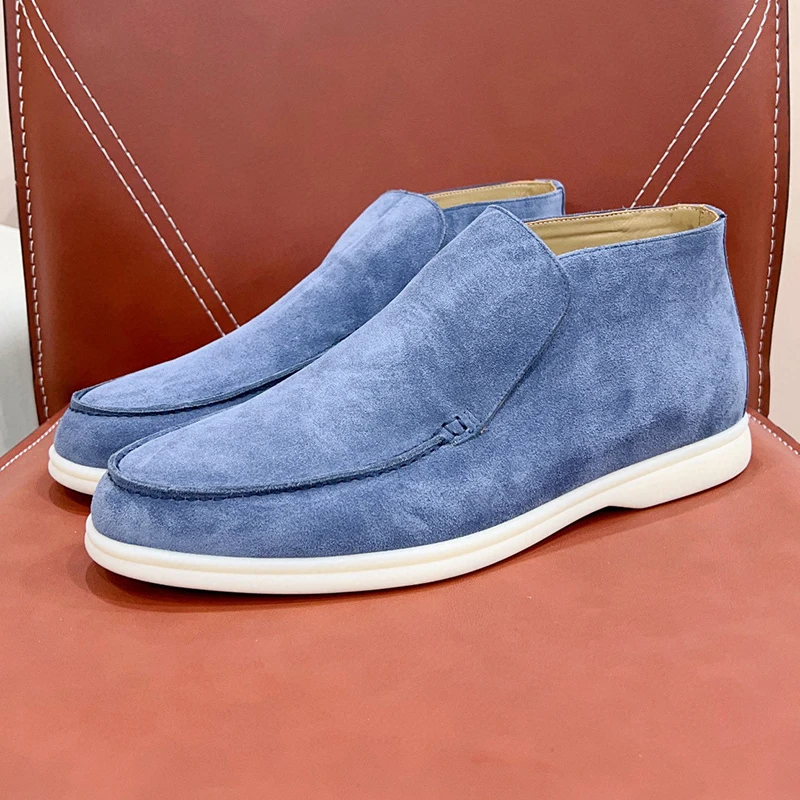 

Top-level Female Casual Shoes Spring New Cow Suede Upper Round Toe High Top Loafers High-Quality Anti-Odor Lovers Shoes