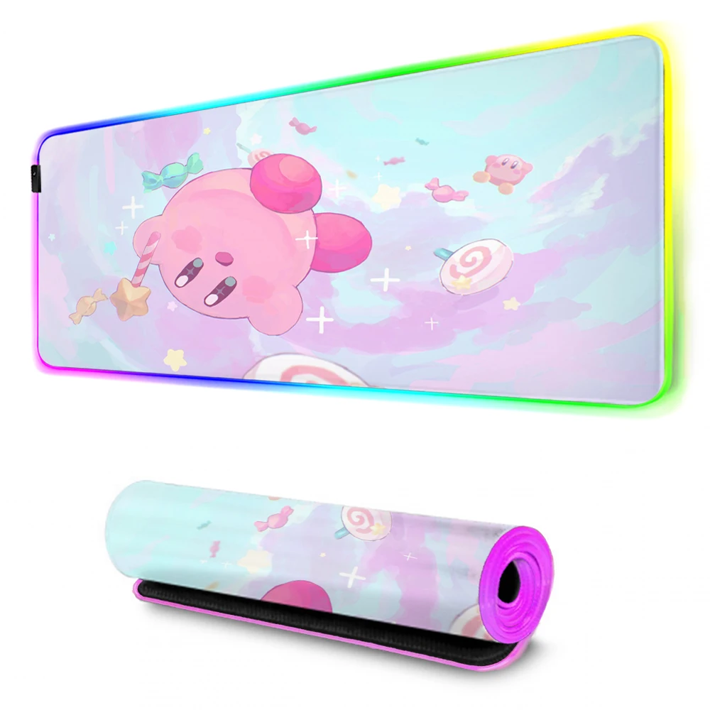 Mouse Mats Xxl Computer Pad Mause Gamer RGB Keyboard Backlight Kawaii Cartoon Kirbys Gaming Mat