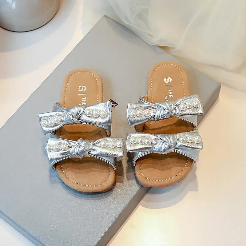 Soft Sole Kids Slippers Korean Style Bows Girls Casual Shoes