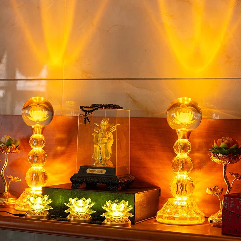 Temple Specific LED Seven Color Color Changing Crystal Lotus Lamp, Buddhist Light, Feng Shui, Home Decoration, Buddhist Supplies