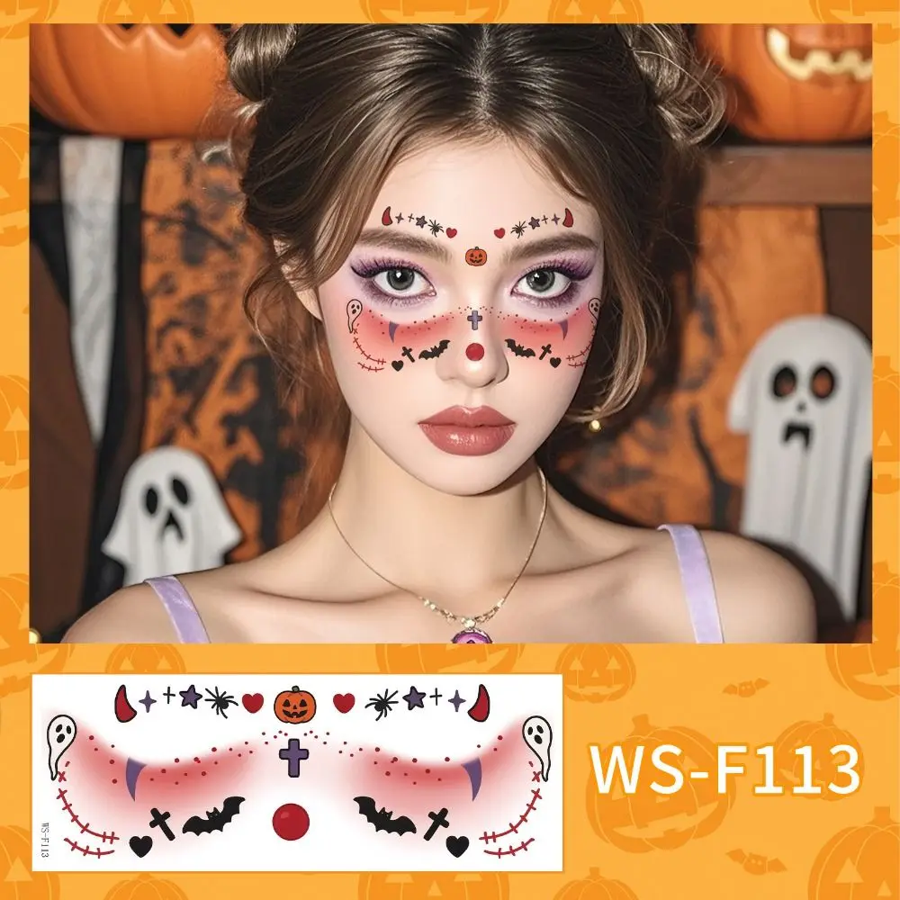 Disposable Halloween Face Tattoo Portable Long-acting Cheek Temporary Stickers Transparent Terrifying Bat Face Stickers Kids