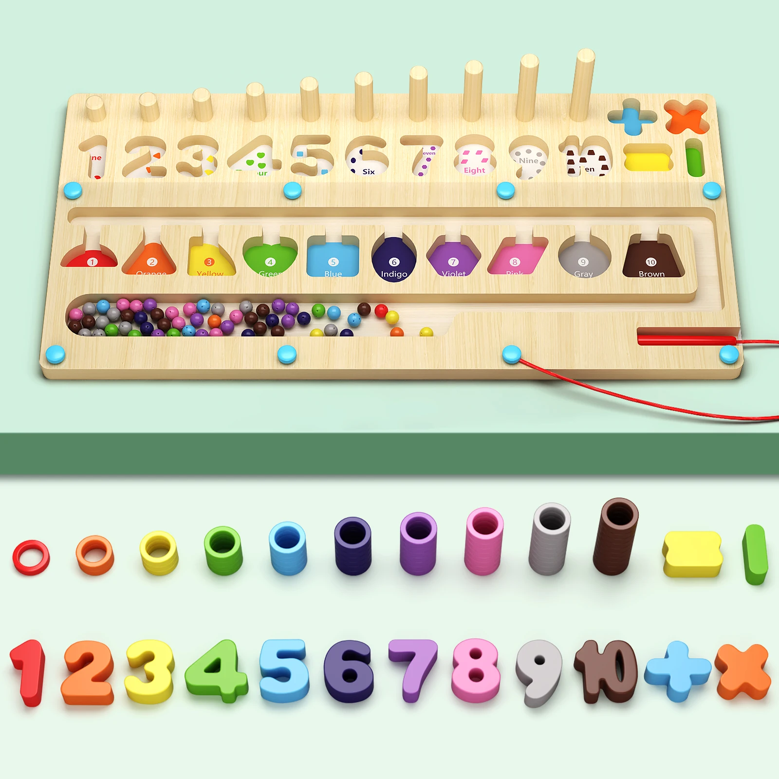 Wooden Magnet Board Puzzles Kids Toy Fine Motor Skills Bead Maze Toy Montessori Toys Magnetic Color and Number Maze Boys Girls 6
