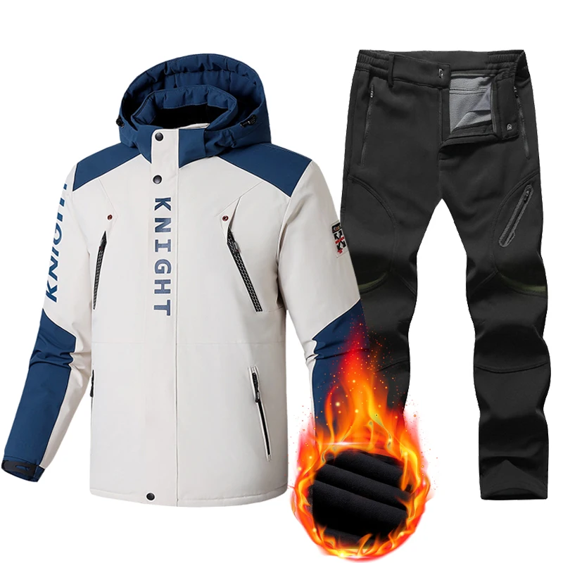 SkiSuitMenWinterWarmFleeceSkiJacketsandFleecePantsMen