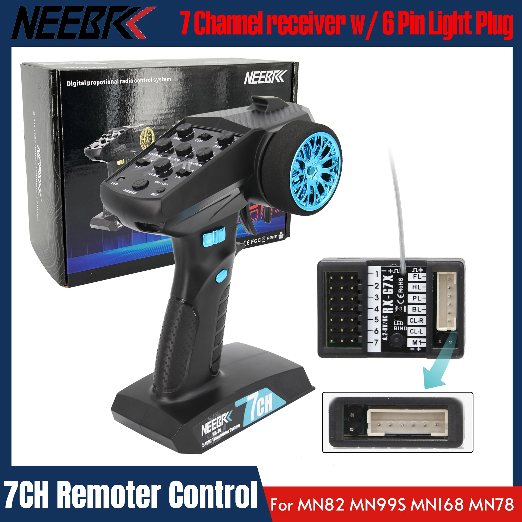 Émetteur Radio NB-7D 7CH 2.4Ghz avec Récepteur pour Voiture RC