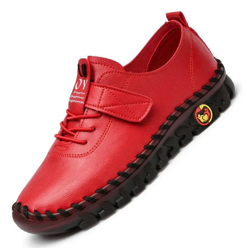 Extra Large Size 36-45 Women Leather Flat Shoes Soft Sole Comfortable Ladies Walking Shoes Non-slip Female Casual Platform Shoes