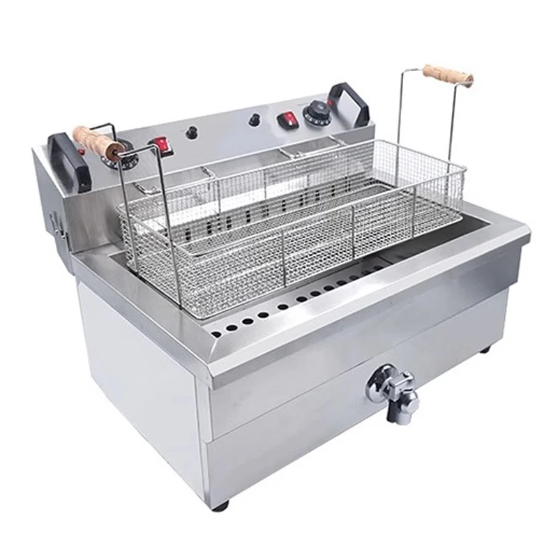 Electric 220V Deep Fryer Machine For Chips Chicken Large Capacity 20L 30L Frying Machine With Oil Drain Faucet 6000W 6