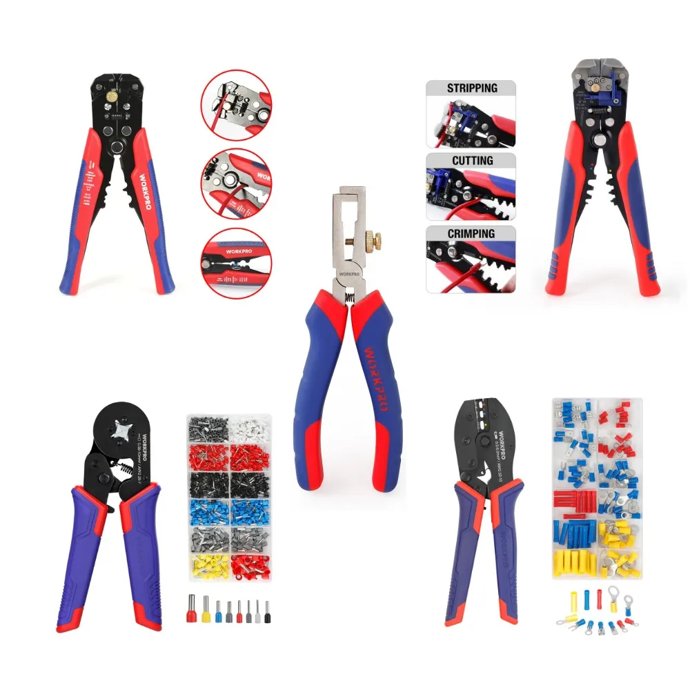 Wire stripper,universal pliers,hand tools,stripping pliers,crimping tool,crimping tools,wire stripping pliers,multifunctional pliers,multifunctional tools,wire pliers,crimping pliers WORKPRO Electrician's Wire Pliers Multifunctional Pliers Automatic Wire Stripper Crimping Function Ergonomic Handle