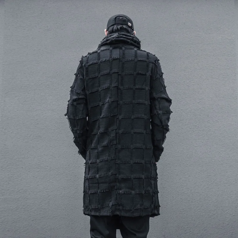 PFNW Men's Autumn New Windbreaker Darkwear Irregular Gothic Mid Length High Neck Scarf Hooded Tide Chic Trendy Punk Coat 12Z5072
