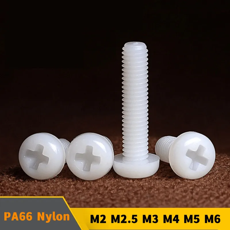 

10~100pcs M2 M2.5 M3 M4 M5 M6 White Nylon Screw Plastic Insulation Phillips Mushroom Cross Recessed Round Pan Head Machine Bolt