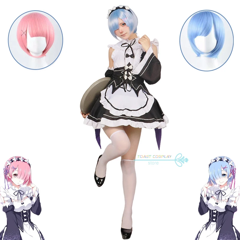 

Rem and Ram Maid Cosplay Costume Re:Zero Kara Hajimeru Isekai Seikatsu Kawaii Cos Dresse Anime Clothing for Women Party Cosplay