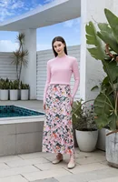AP 2025SS – robe en Satin à fleurs pour femmes, rose clair, tricot, col en v, pull, jupe élégante pour dames 4