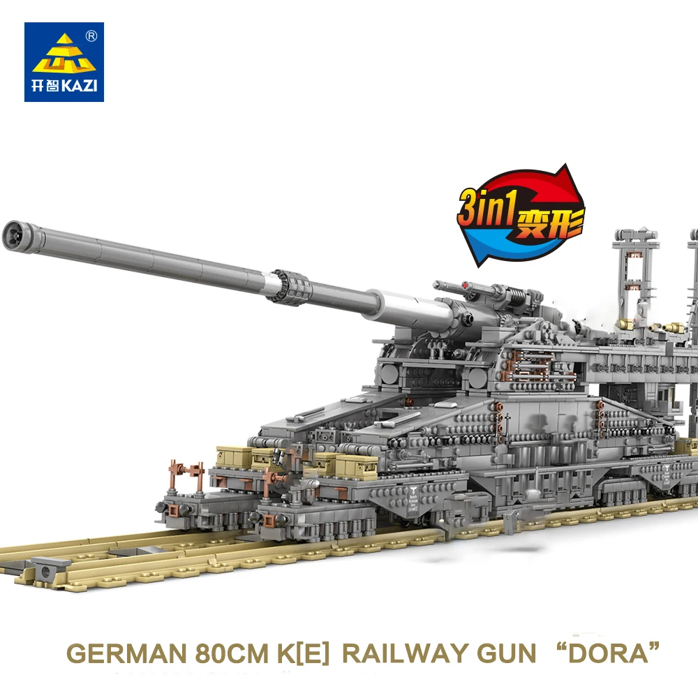 WW2 Military Schwerer Gustav/Dora Model Building Blocks Railway Gun Bricks  Toys