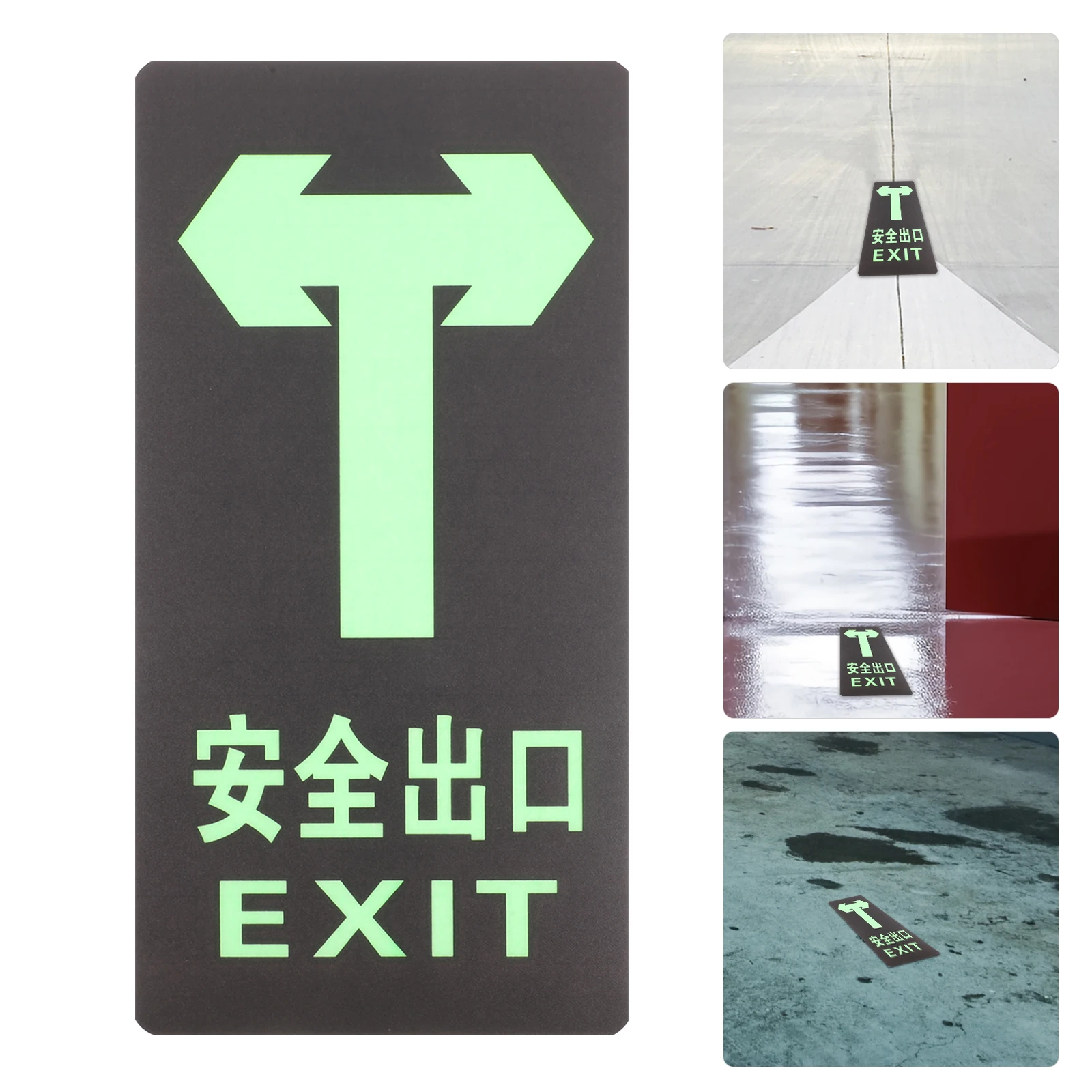 10pcs PVC Luminous Safety Exit Sign Sticker Fire Luminous Safety Exit Floor Sticker Self-Luminous Sign Stickers
