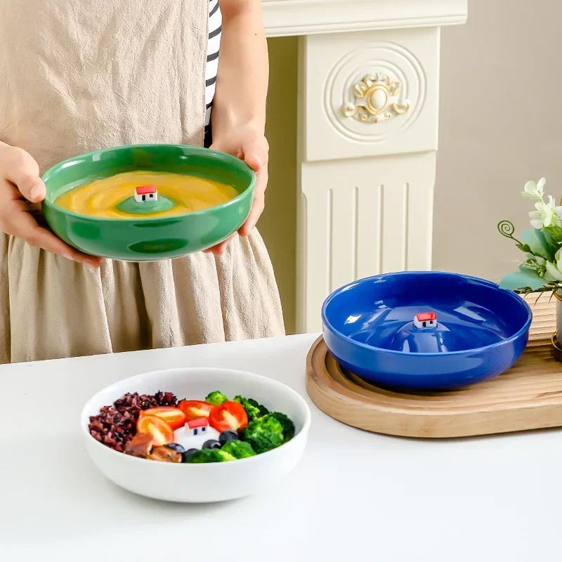 3D Small House Love Pattern Dessert Dish Creative Dinner Plates Nordic Ceramic Handmade for Household Snack Salad Plate