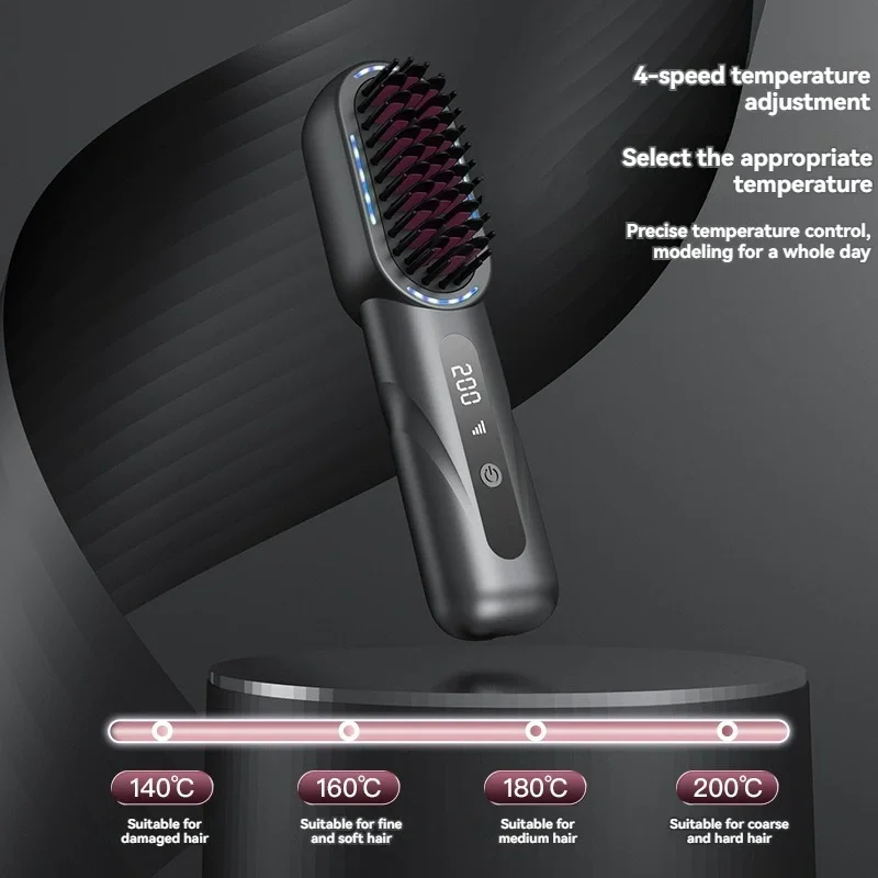 Hot Selling Negative Ion Travel Straightening Brush with 4-level Temperature Adjustable USB Charging Straightening Comb