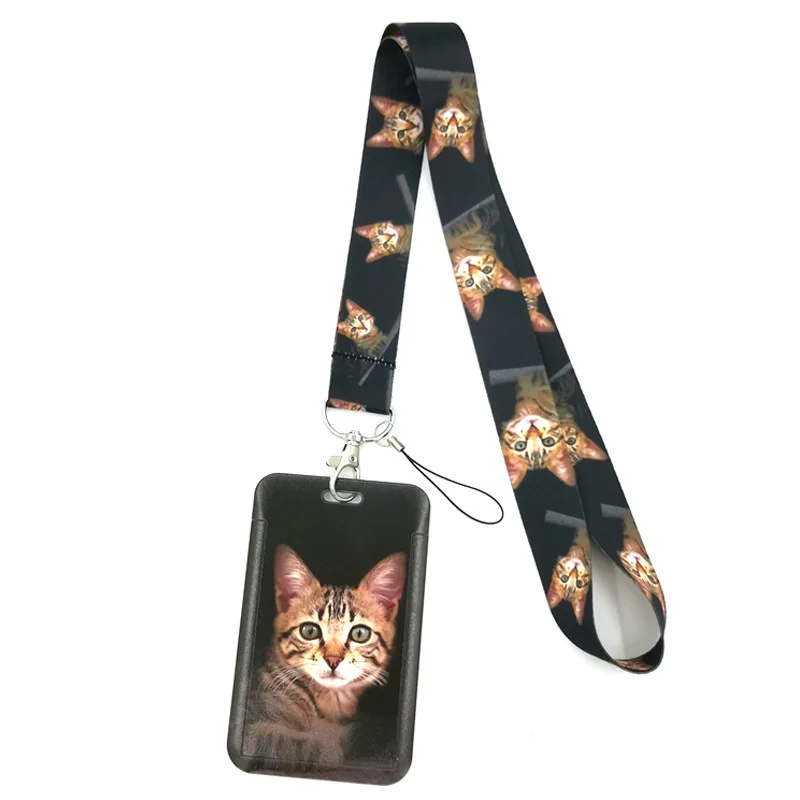 Animals Cat Credit Card ID Holder Bag Student Women Travel Bank Bus Business Card Cover Badge Accessories Gifts Lanyard Straps