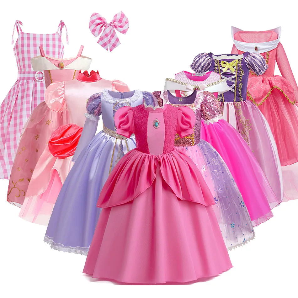 Baby Rapunzel Costume Cosplay Ragazze Sirenetta Aurora Travestimento Bambini Ariel Sleeping Beauty Christmas Dress Princess Fantasy
