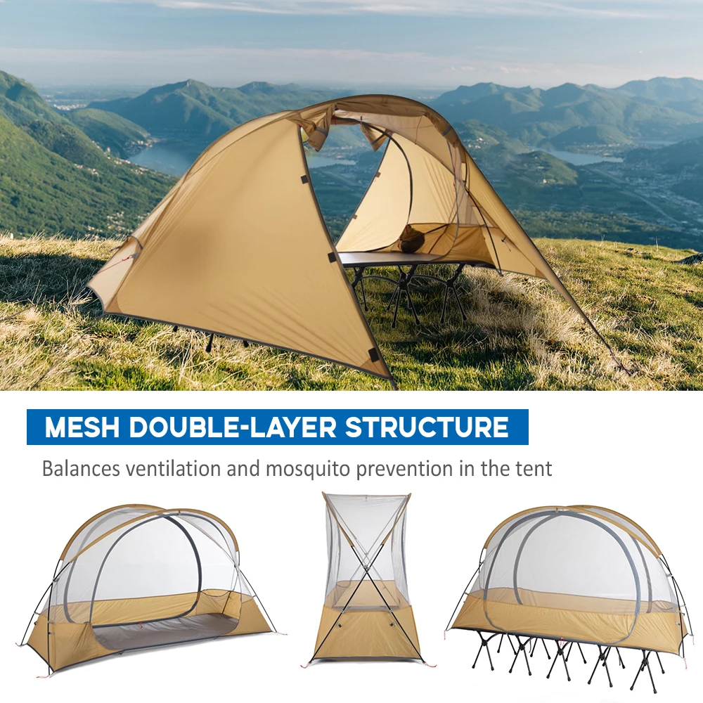 1 Person Tent Lightweight Backpacking Tent with Elevated Platform Double layer for 4 Season