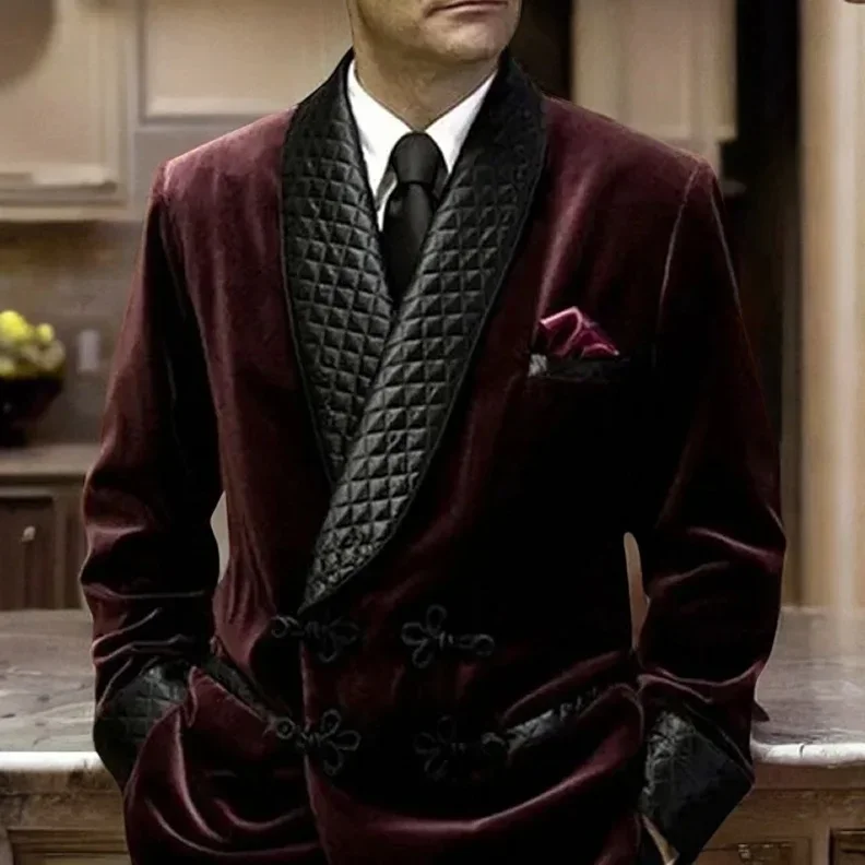 Velvet Smoking Jacket Shawl Lapel Loose Men Suit Prom Blazer Retro Dinner Party Male Fashion Coat Latest Designs 1 Pc men suits jackets