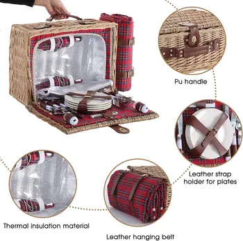 Wicker Picnic Basket for 4 with Waterproof Picnic Blanket and Insulated Cooler, Willow Hamper for Camping, Outdoors, Photoshoot 5
