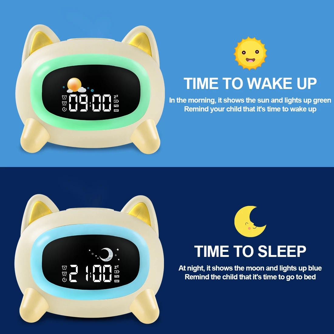Cute Animal Alarm Clock Sleep Wake Up Colorful Night Light Electronic Digital Multi Function Children Sleep Trainer Home Decor