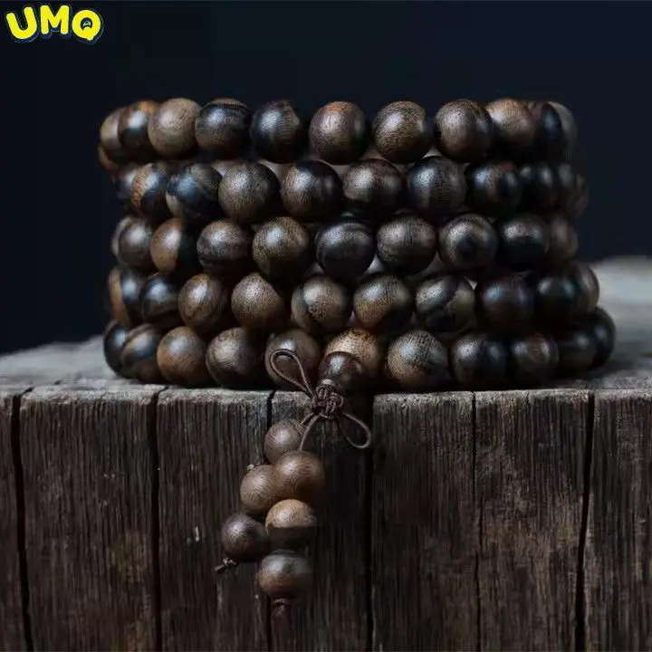 

Vietnam Nha Trang Agalwood Hand String Old Material Tiger Stripe High Oil Chinan Rosary 108 Bracelet Wenju Flavor Eaglewood