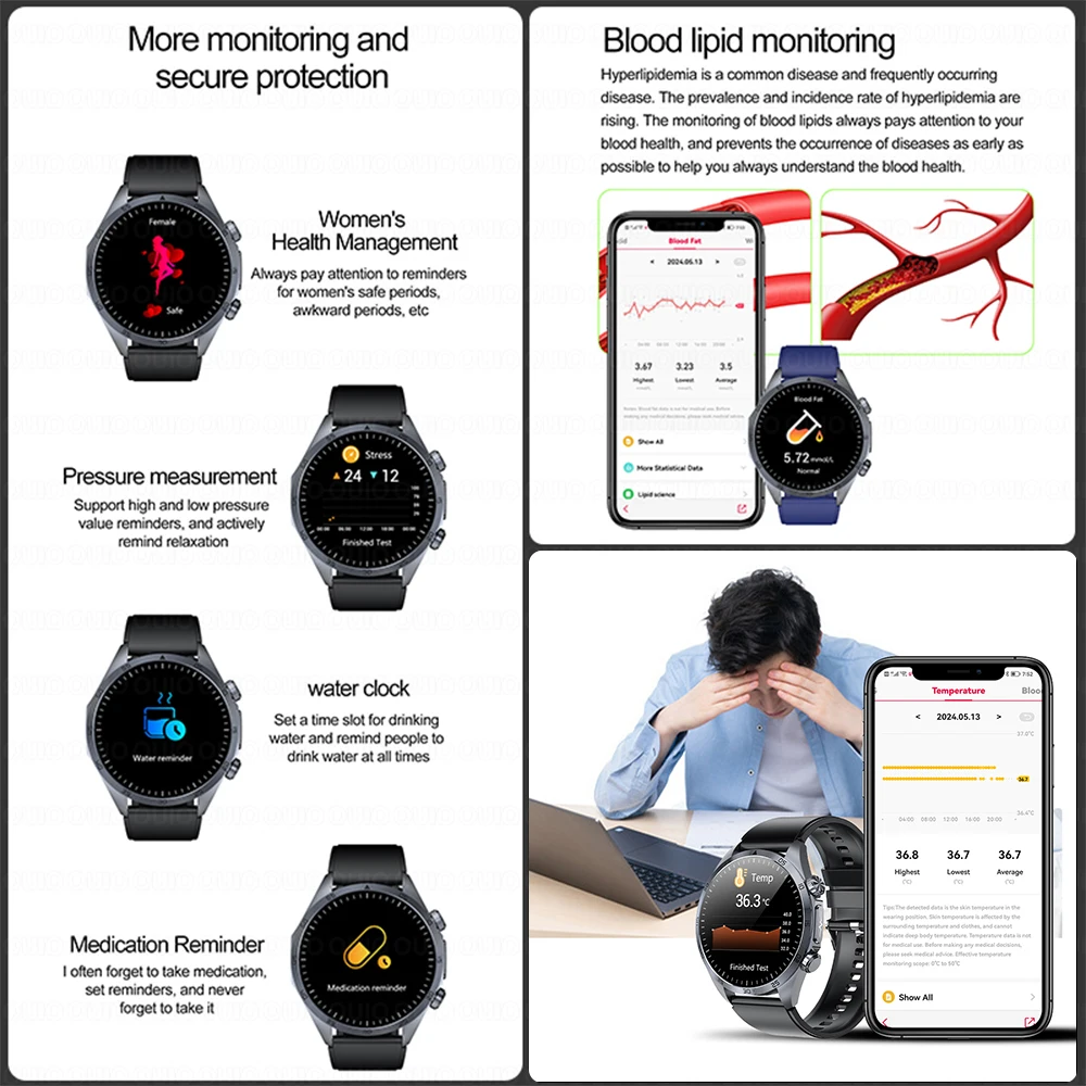 Nuovo Smartwatch 2026 con Funzioni Avanzate per il Controllo della Salute: ECG, Lipidi nel Sangue, Acido Urico, Grasso Corporeo, Impermeabile, per Uomo e Donna - immagine 3