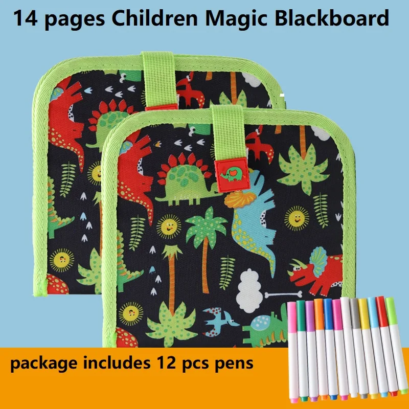 14 Pages Magic Blackboard Children Educational Toy Kids Coloring Books toys to Draw Erase Boards with 12 pcs Water Chalk Pens 6