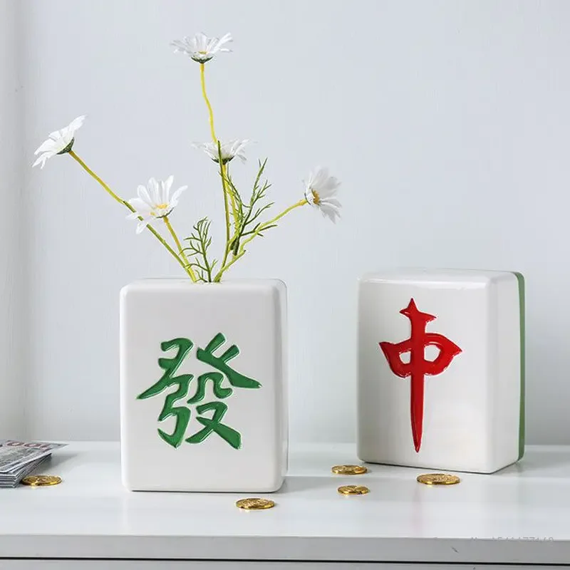 Creative Invisible Ceramic Money Saving Can Children Creative Mahjong Shaped Home Decoration Vase Piggy Bank Boys and Girls, 1PC