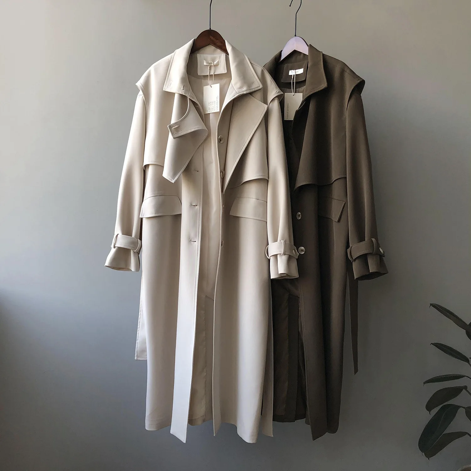 long puffa coat 2022 Women Trench Coat Turn Down Collar Loose Style Two Pieces Design Women Long Trench Femme Women Coat With Belt Streetwear woolrich parka