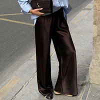 Linad élégant marron Satin pantalon à jambes larges femmes automne mode Beige taille haute pantalon rue Chic soie pantalons longs femme 2025 1
