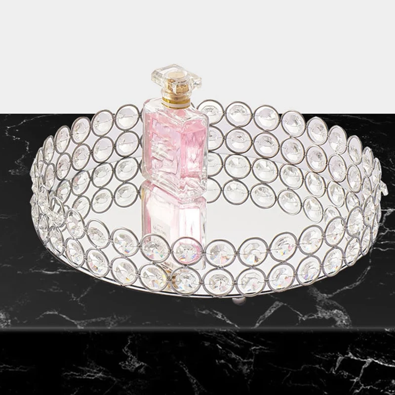 

Home Light luxury Decoration Storage Box Round Glass Plate Mirror Decorative Cosmetic Storage Box Tray Wedding Rack Storage Box