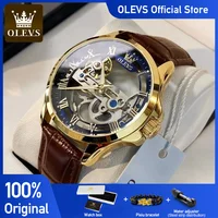 OLEVS Men's Watches Automatic Mechanical Watches Waterproof Leather Strap Top Luxury Men Wristwatch Luminous Gift Box Watch Men
