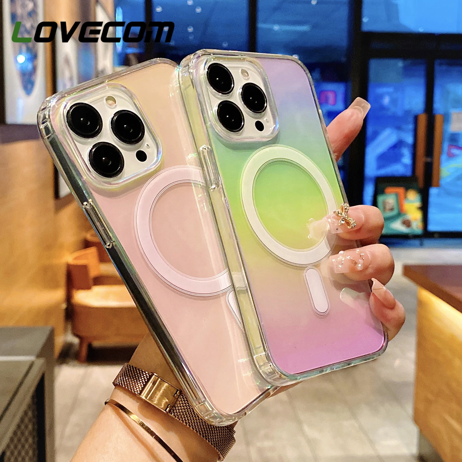 cute iphone 13 mini case Luxury Laser Colorful Magnetic Charging Phone Case For iPhone 11 Pro Max 12 13 Pro Max Gradient Shockproof Acrylic Soft Bumper iphone 13 mini flip case