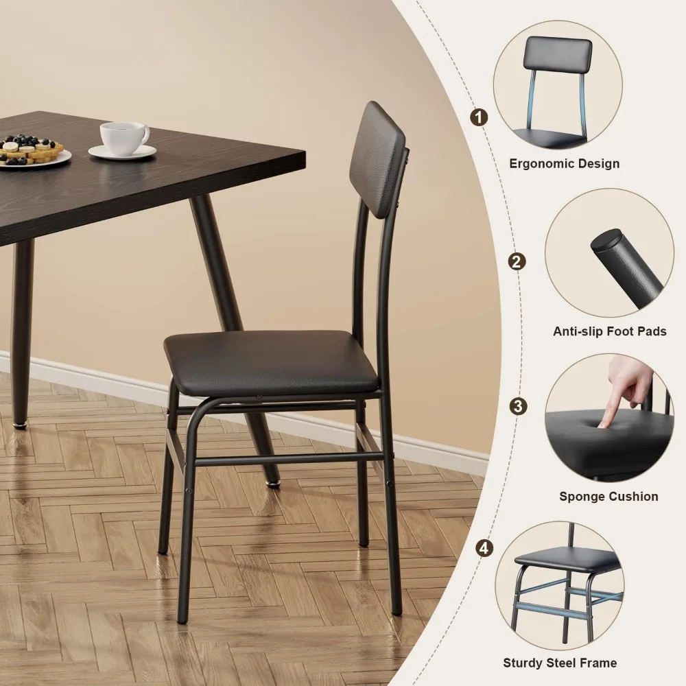 5 Piece Dining Table Set for 4, Modern Metal & Wood Kitchen Dinner Table with Chairs, Space-Saving, Perfect  Apartments 6