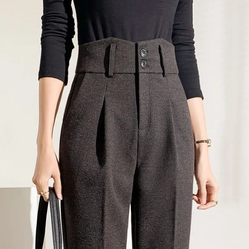

Women's Autumn Winter Casual Wide Leg Pants Cropped Trousers Korean Fashion Calça Pant Suits Woman Clothing Basic Urban Vintage