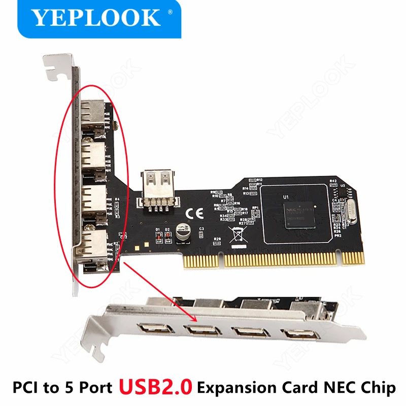 

PCI to 4+1 Port USB2.0 HUB 480Mbps Desktop Expansion Card Converter Adapter Riser Card NEC720101 Chip