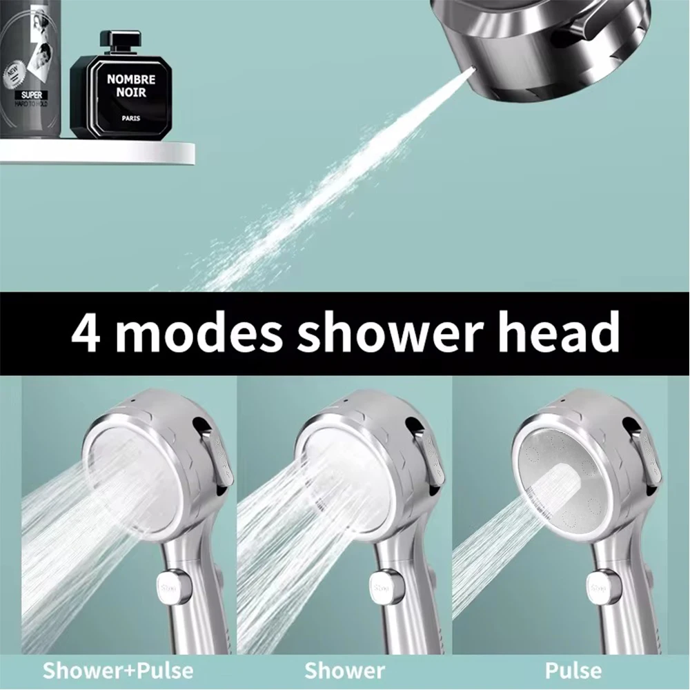 High Pressure Shower Head Water Saving 4 Mode Adjustable Pressurized Spa Handheld Spray Temperature Display Bathroom Accessories 3