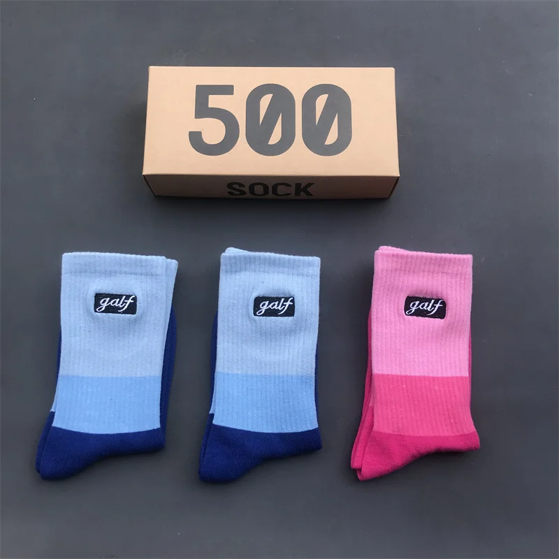 Women's Socks 3Pair/Box Golf Embroidery Black Label Pink Midtube Socks Men Women Fashion Sports Ins Blue Green Stitching Sock 19